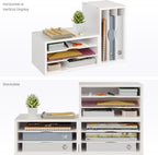 Ballucci File Organizer, 3-Tier Document Paper Sorter, Stackable Wood Desk Organizer, Mail Sorter and Monitor Stand with Storage Shelves, White