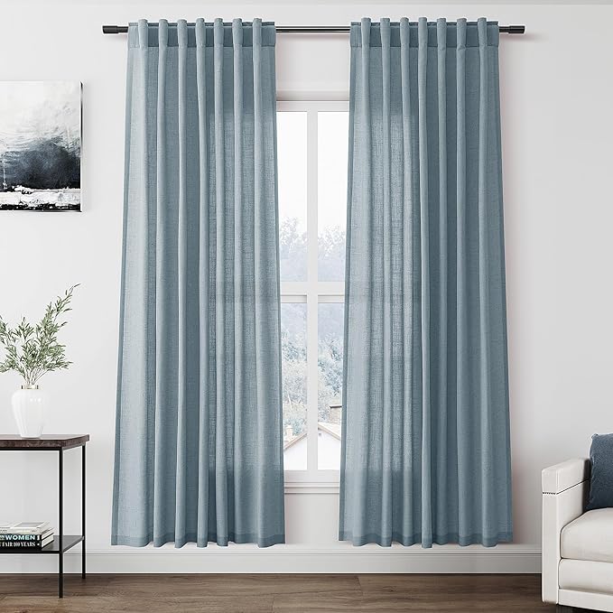 Nanspring Light Blue Linen Curtains 80 Inches Long 2 Panels Set by Nanspring