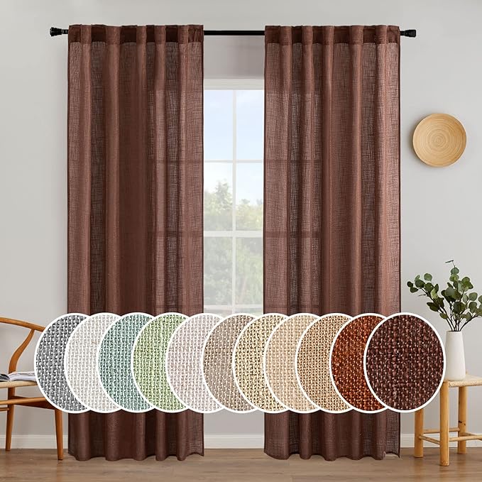 MIULEE Chocolate Brown Linen Curtains 84 Inch Length by MIULEE