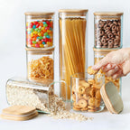 7 Pack Square Glass Storage Containers with Lids, Multi-Size Canisters Sets for the Kitchen & Pantry food storage jar – Ideal for Storing Pasta, Cereal, Flour, Sugar, Nuts, Coffee Beans & More