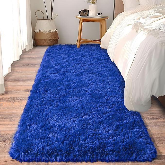 Soft Runner Rugs for Bedroom Hallways, 2x6 Royal Blue Fluffy Shag Throw Area by Ailyei