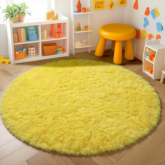 Amdrebio Yellow Round Circle Area Rug 5Ft - Image 3