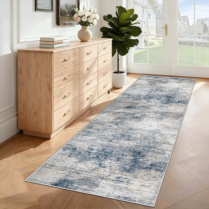 2x7 Runner Rug for Hallway, Washable Modern Abstract Runner Rugs Neutral Soft - Image 4