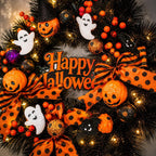 22 Inch Halloween Wreath for Front Door with Light Pumpkin Ghost Decor
