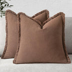 MIULEE Decorative Throw Pillow Covers Neutral Linen Fringe Throw Pillows Euro by MIULEE