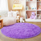 3'x3' Purple Round Rug for Bedroom, Ultra Soft Fluffy Circle Rug for Kids Girls - Image 2