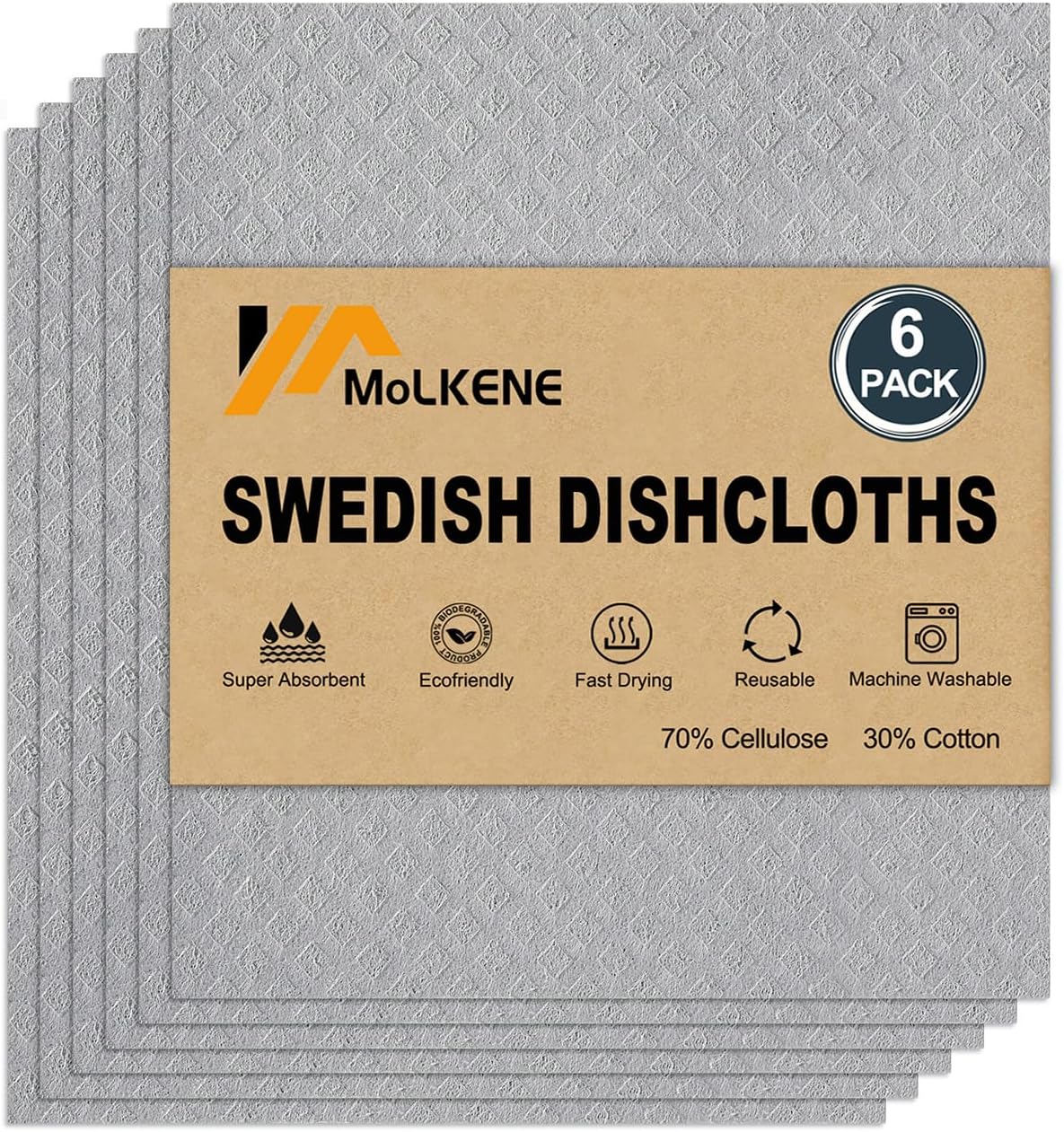 MoLKENE Swedish Dishcloths for Kitchen, 10 Pack Cellulose Sponge Cloths