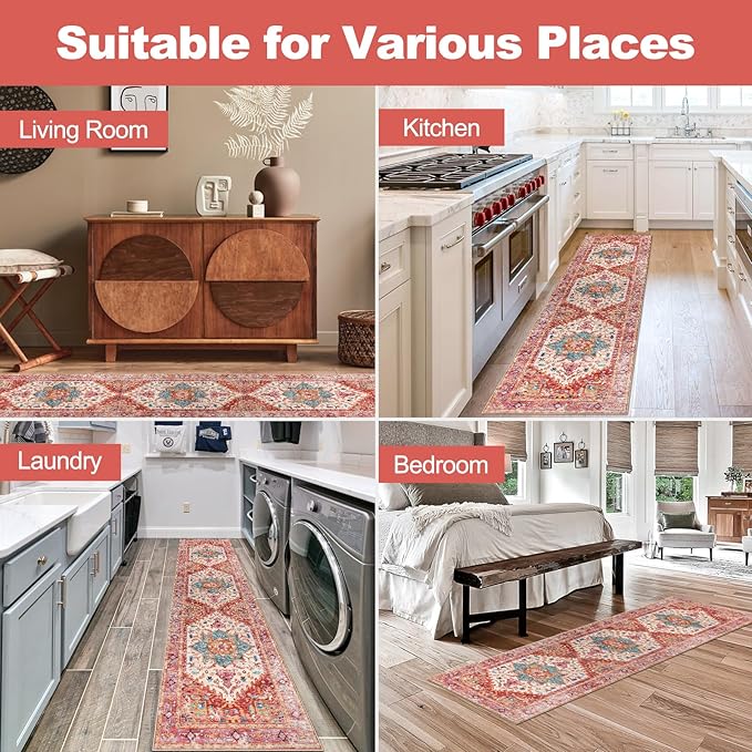 Yamaziot Washable Runner Rug, 2x8 Non-Slip Boho Vintage Hallway Rug Runner - Image 8
