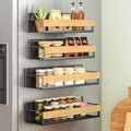 SONGMICS 4-Pack Strong Magnetic Real Bamboo Spice Racks for Fridge