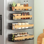 SONGMICS 4-Pack Strong Magnetic Real Bamboo Spice Racks for Fridge