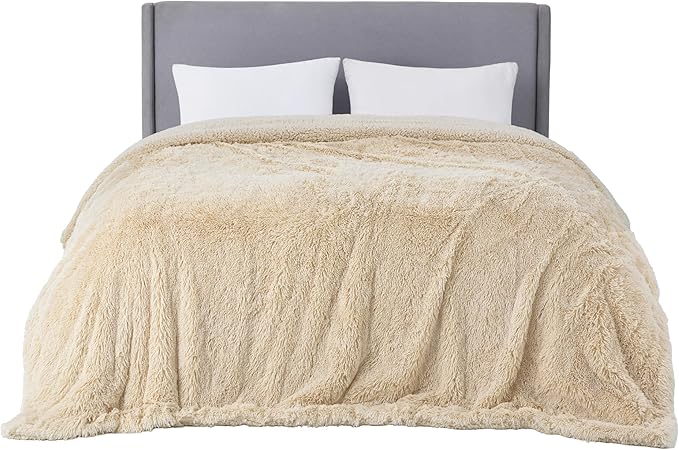 Bedsure GentleSoft Fluffy Beige Blankets Queen Size - Image 8