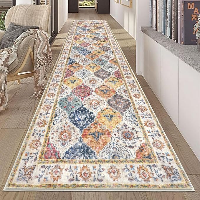 HEBE Hallway Runner Rug 2'8''x12' Washable Vintage Distressed Area Rugs Non by HEBE