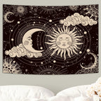 Wonrizon Sun and Moon Tapestry, Aesthetic Black Dark Spiritual Tapestries Mystic Burning Sun with Clouds Star Wall Hanging decor for Bedroom (59.1" x 82.7")