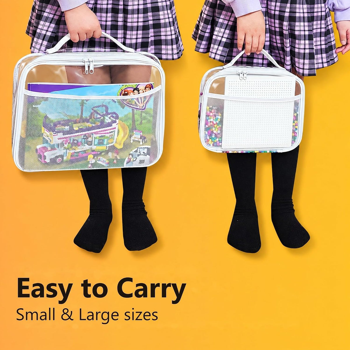 Clear Toy Storage Bags with Zipper, 4 Pack Building Block & Brick Organizer