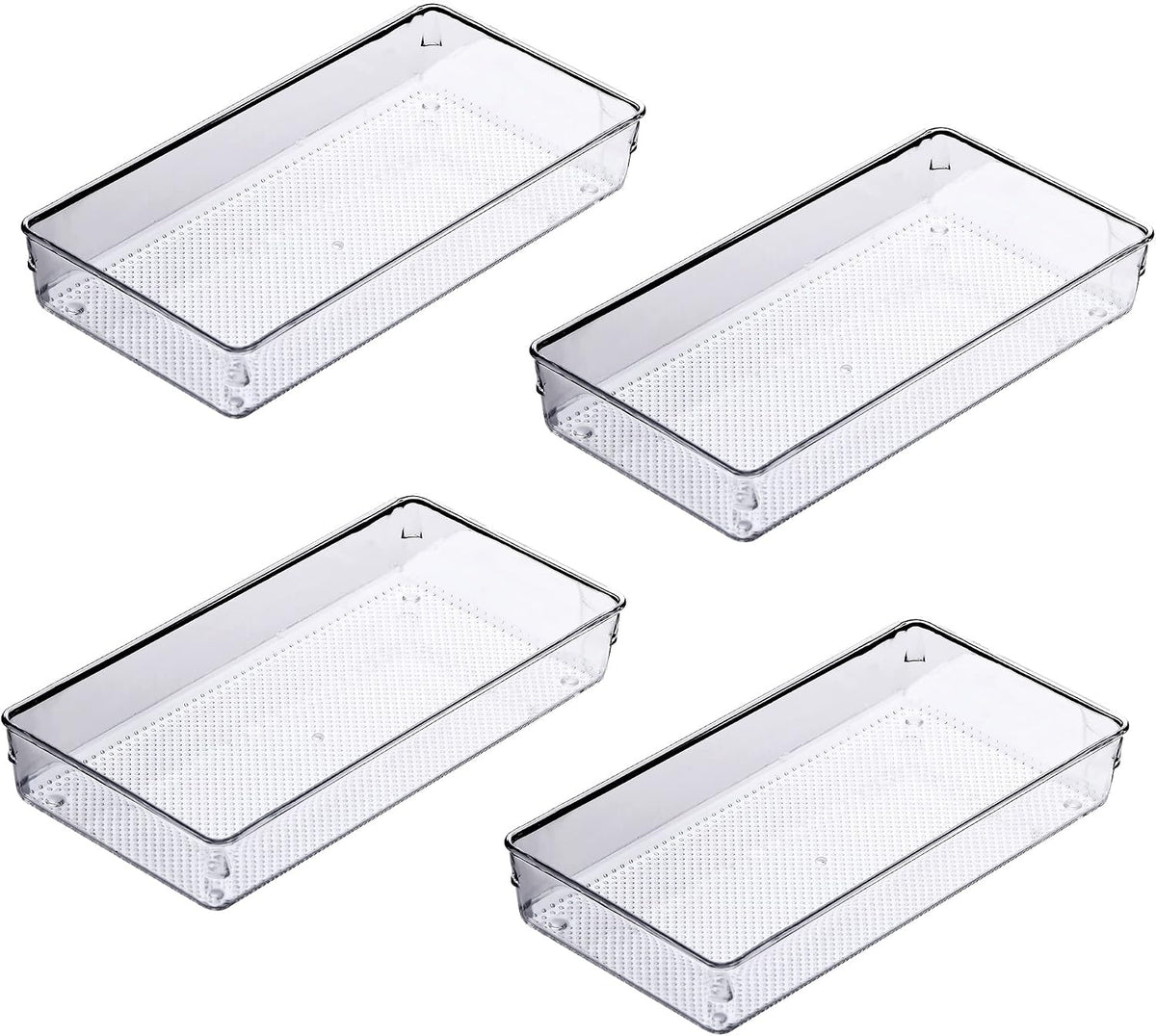 4Pack Large Size Clear Plastic Desk Drawer Dividers Drawer Organizer Wide Tray for Makeup,Kitchen Utensils,Jewelries and Gadgets 12’’x6’’