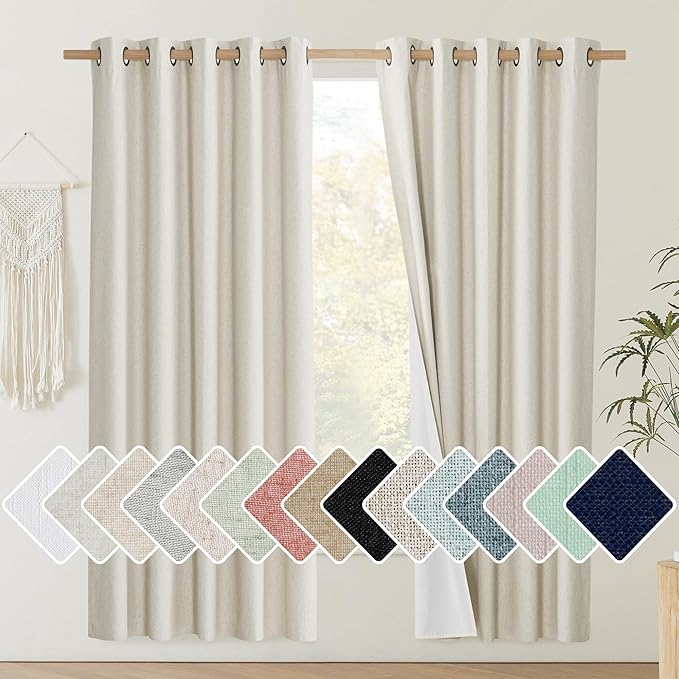 NICETOWN Natural Bedroom Full Blackout Linen Curtain Panels Set of 2, Thick by NICETOWN