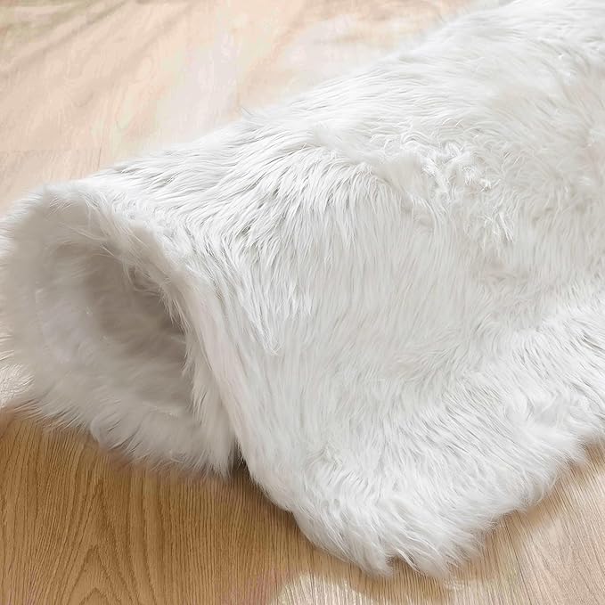 Goolela White Sheepskin Area Rug 9x12 Fluffy Fuzzy Furry Rug - Image 8