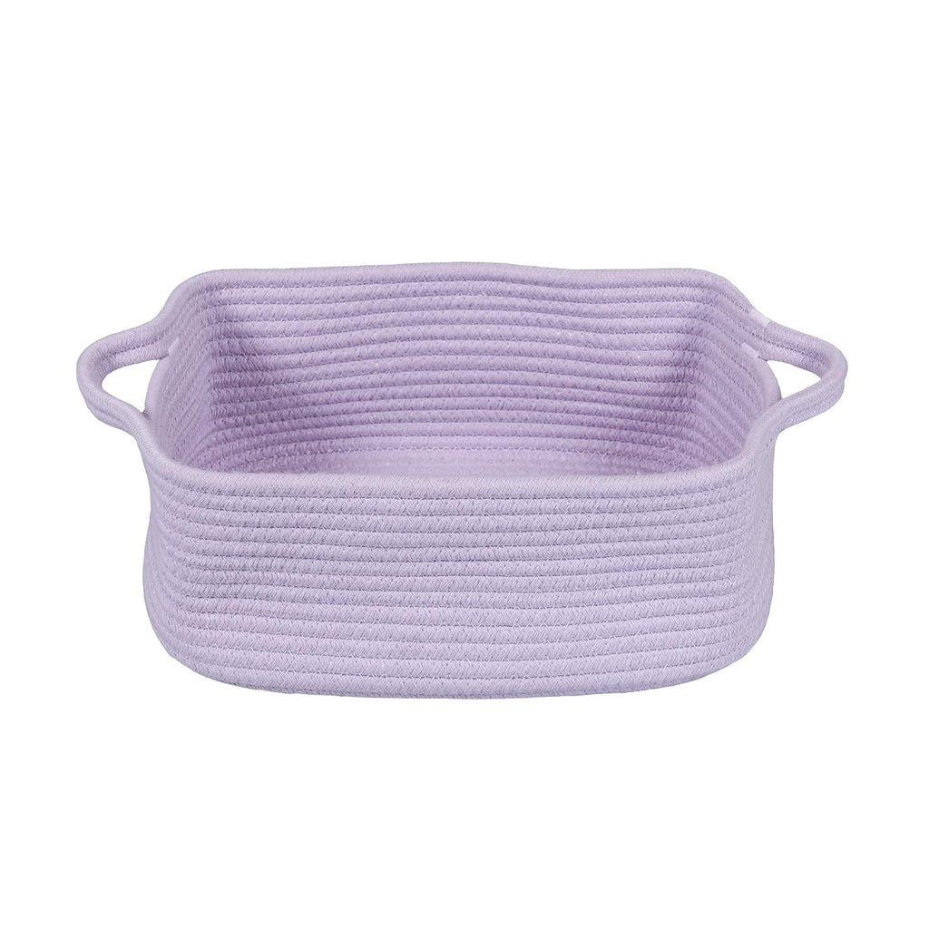 XUANGUO Medium Woven Cotton Rope Storage Basket with Handles, Light Purple