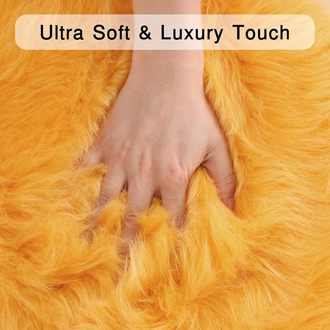 duduta Yellow Faux Sheepskin Runner Rugs 2x6 ft, Fluffy Shag Bedroom Rug Fur - Image 3