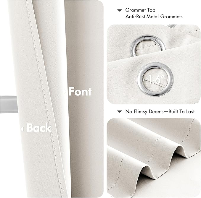 MIULEE Ivory Blackout Curtains for Bedroom Living Room 63 Inches Long 2 Panels - Image 4