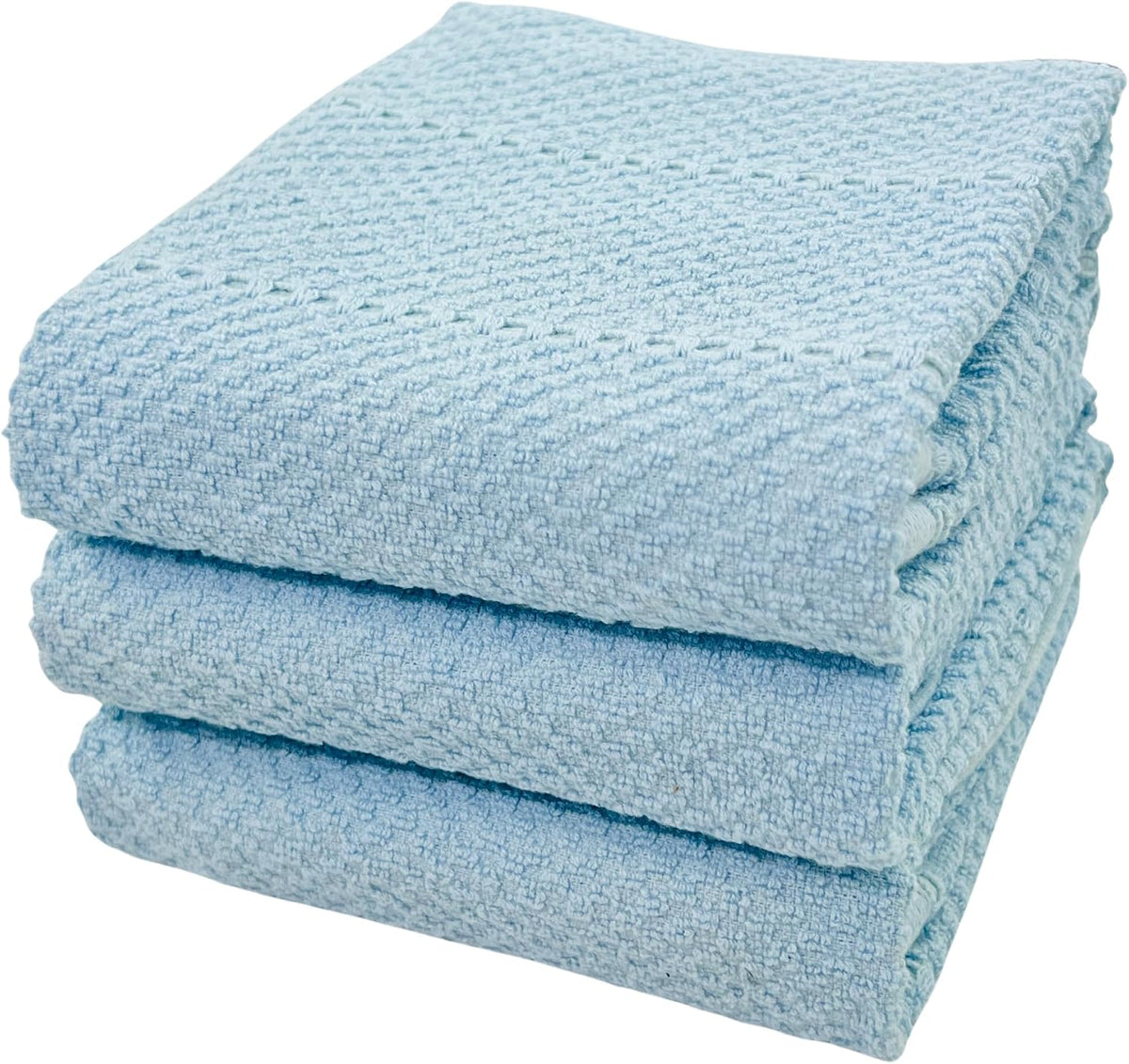 Light Baby Blue Kitchen Hand Dish Towels, Set of 3, 100% Cotton, 18" x 28"