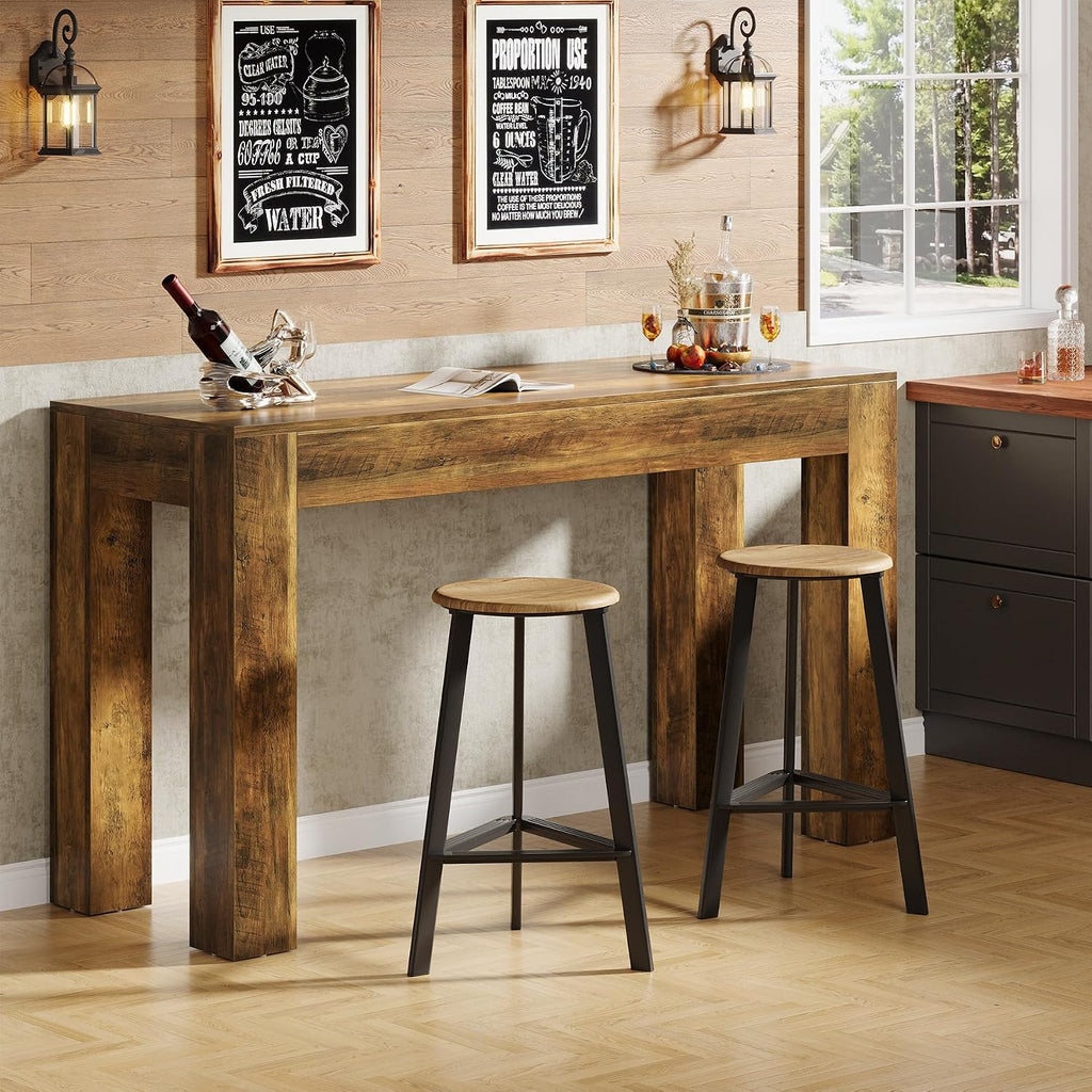 Tribesigns 63" Rectangular Dining Table, Rustic Wooden Kitchen Table with 4 Sturdy Legs, Farmhouse Dining Room Furniture for Family Meals, Apartment, or Small Space (Brown)