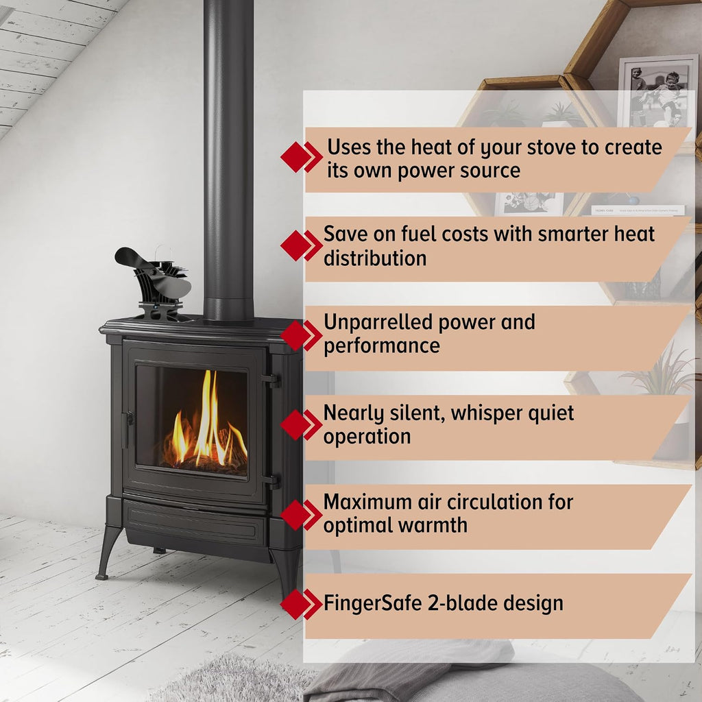 Ecofan BelAir Heat Powered Stove Fan - Powerful Design, Low Start Temperature Technology, Perfect for Gas, Pellet & Soapstone Stoves, 140 CFM - Circulates Warm Air Efficiently & Reduces Fuel Cost