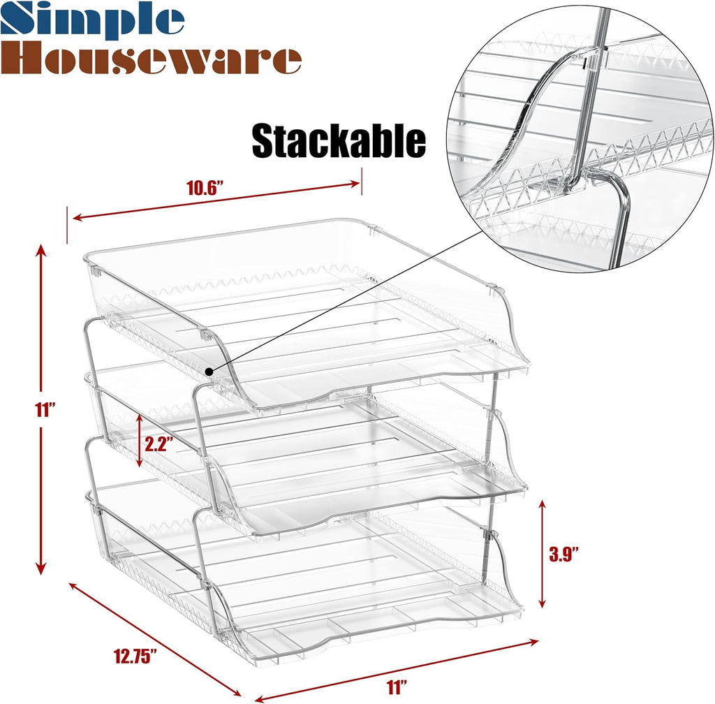 Simple Houseware 3-Tier Stackable Paper Tray for Desk Organizer, Clear