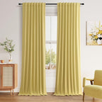 Guken Yellow 100% Blackout Linen Curtains 108 Inch Length 2 Panels Set by Guken