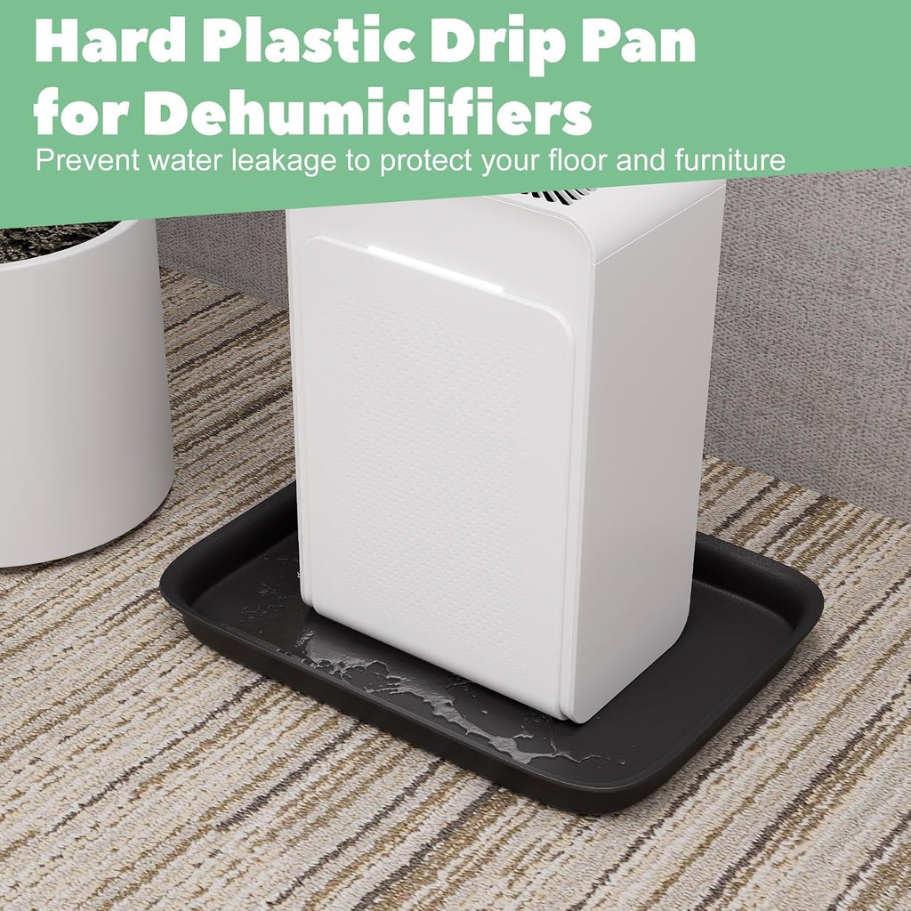 Dehumidifier Drip Pan with Raised Edge, Hard Plastic 13'' x 9''x 2'' Non-Slip Waterproof Drain Pan for Dehumidifiers, Drain Tray Catch & Prevent Water Leak, Protect Floor, Black