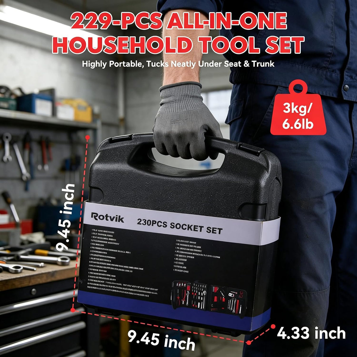 229 Piece Tool Set for Home, Household Basic Repair Tool Kit with Storage ToolBox, Hand Tool Set for Home, Socket Wrench Set for Car, Garage