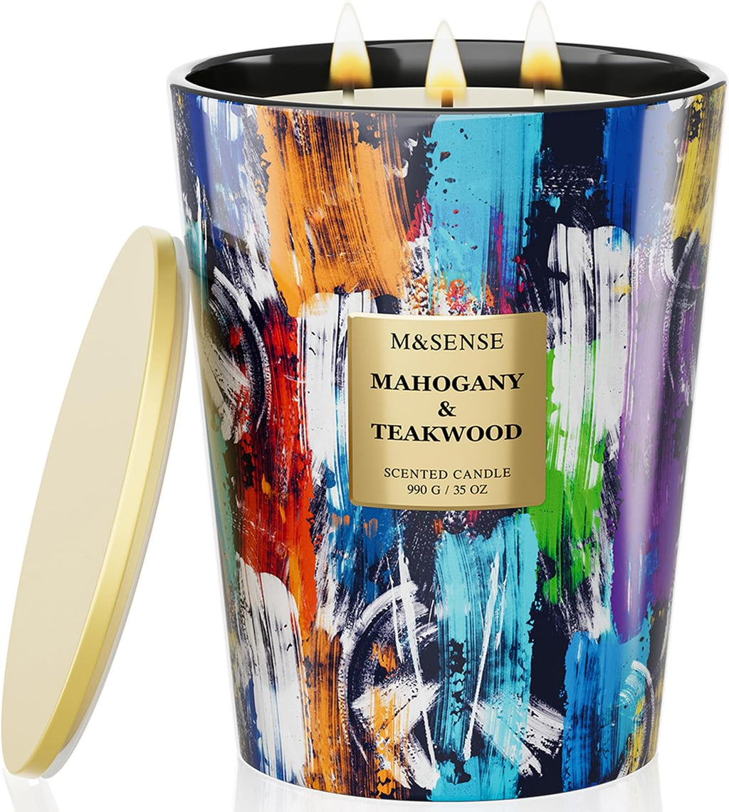 M&SENSE Palo Santo Scented Soy Candle, Large 3-Wick 35oz Candles