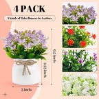 Der Rose 4 Pack Fake Flowers in Pots, Spring Summer Table Home Decor Indoor