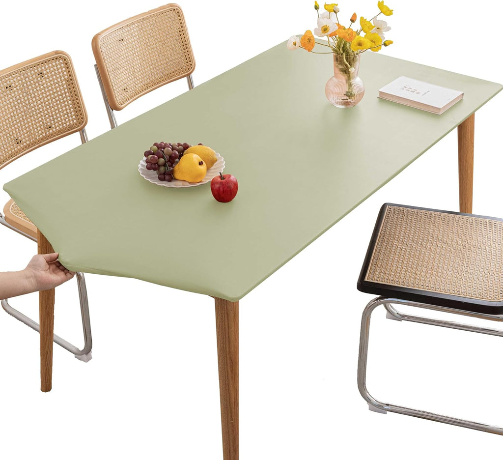 PU Stretch Fitted Rectangle Tablecloth with Elastic Edge 31 x 55 Inch Waterproof Oil Proof Table Cloth Wipeable Table Cover for Indoor Outdoor Furniture Protect (Green,31"x55")