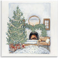 Christmas Fireplace Hearth, 12 x 12 Inch Mounted Print on Wall Plaque