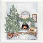 Christmas Fireplace Hearth, 12 x 12 Inch Mounted Print on Wall Plaque