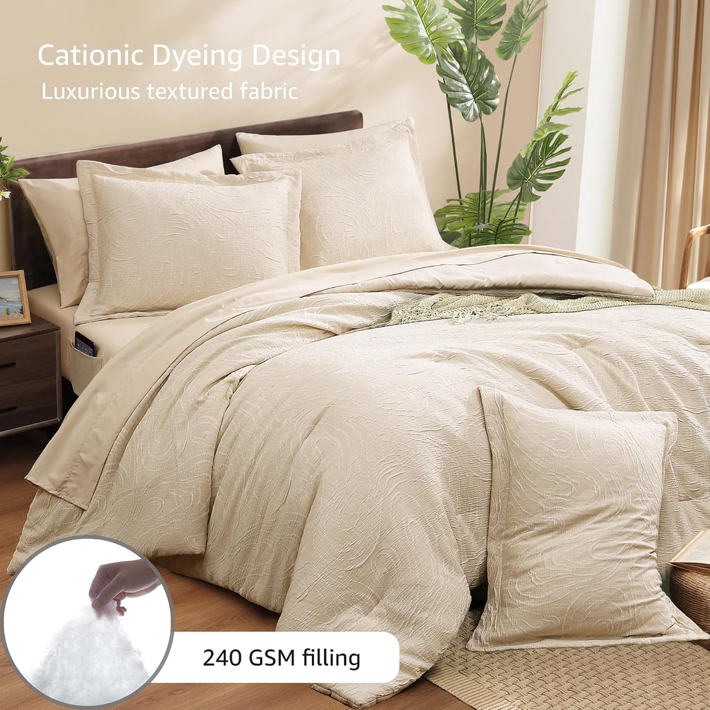 Monbix Queen Comforter Set 7 Pieces Birch Marble Bed in a Bag