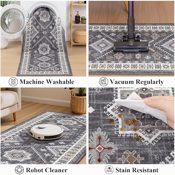 HEBE Washable Kitchen Rugs Runner 2'x 6', Non Slip Hallway Runner Rug, Low Pile - Image 5