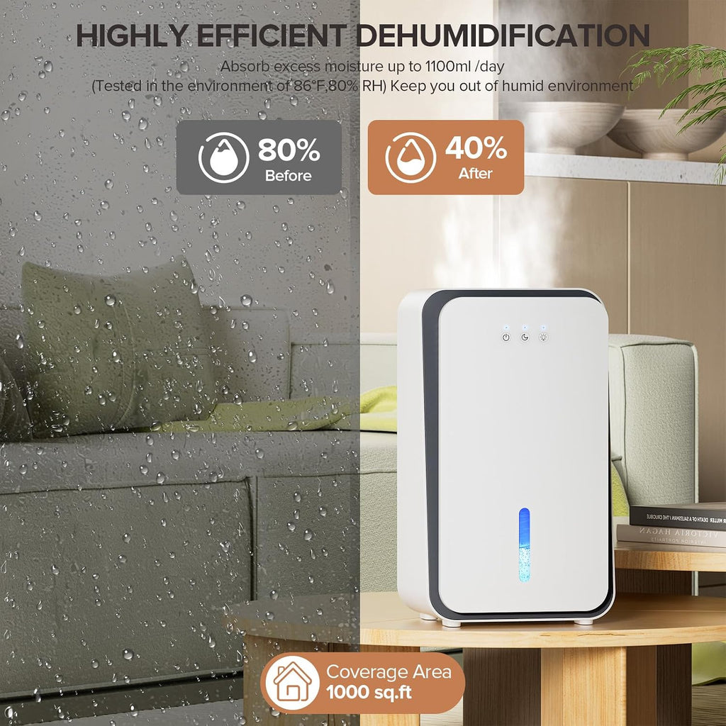 Dehumidifier, 1000 sq.ft Dehumidifier for Home with Auto Shut Off, Dehumidifier with Aromatherapy, Ultra-Quiet Sleep Mode, 7-Color Light for Bedroom Bathroom Basement Closet (CS08-White)