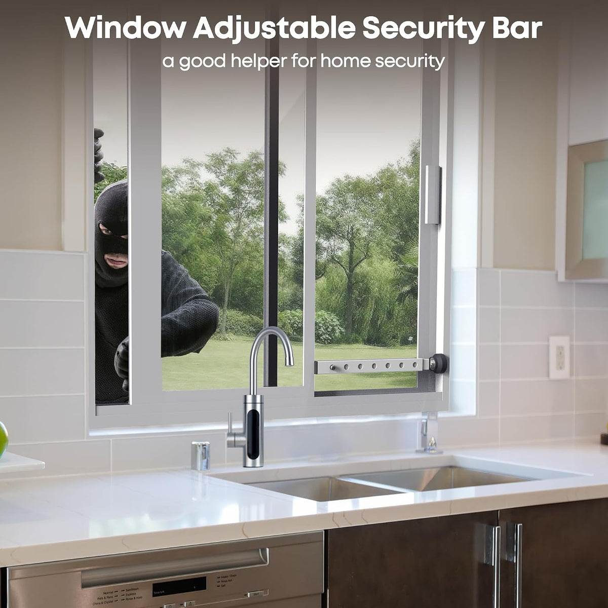 WooFog（Short）Window Security Bar Adjustable, Window Bars Security Inside, Window Lock Bar for Horizontal Sliding Windows, Window Locks for Up and Down Windows, Extends Form 11" to 18" (White-4 Pcs)