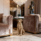 Dog Statue Side Table, 13-inch Tempered Glass Top End Table