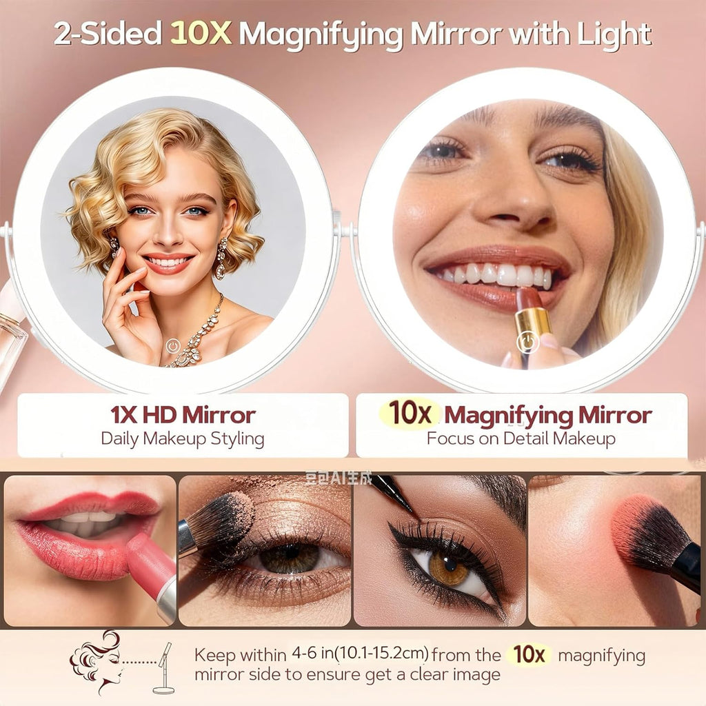 8" Rechargeable Makeup Mirror, 1X/10X Magnifying Vanity Mirror with Light