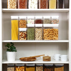 Felli Flip Tite Storage Container with Lid 4" Airtight Ring Seal Top, Stackable Acrylic Canister Jar Set for Kitchen Pantry Organizer, Food Spice Pasta Snack (5pk, Variety)