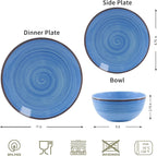 Melamine Dinnerware Set, Plates And Bowls Sets for 4, 12PCS Blue Color Dinnerware Sets, Unbreakable Dinnerware Dishwasher Safe BPA Free(Blue)