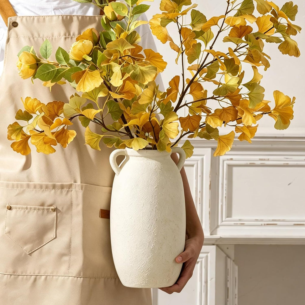 Dobbyby Ceramic Flower Vase 12 inch Farmhouse Rustic Vase Decorative Pottery Terracotta Tall Vases for Home Decor Table Mantle Fireplace Living Room Bathroom Wedding Centerpiece(Large-White)