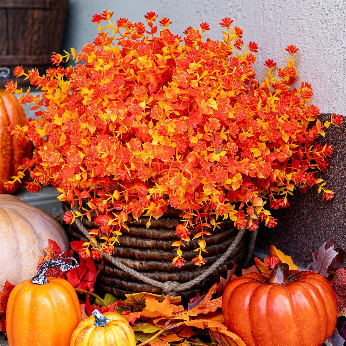 AXYLEX Artificial Fall Flowers Outdoor, Fake Mums (Orange Yellow)