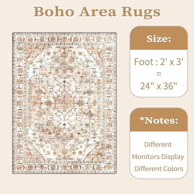 SERISSA Boho Rugs for Entryway, 2x3 Peach Cream Entryway Rug Non-Slip Washable - Image 6