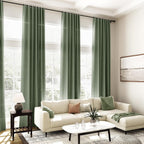 Olive Green Linen Curtains 84 Inches Long for Living Room Back Tab Light Filtering Privacy Semi Sheer Curtains Modern Farmhouse Decor Olive Green Curtain for Bedroom 2 Panels 52x84