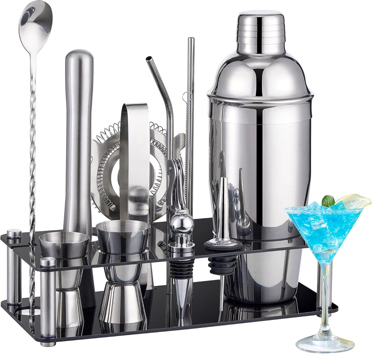 Bartender Kit,15 Pcs Cocktail Shaker Bar Tool with Acrylic Stand
