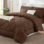 CozyLux Queen Comforter Set 88"x88" Brown - 7 Piece Bed in a Bag